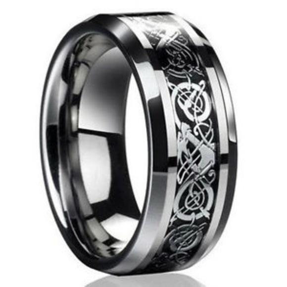 FINAL CLEARANCE NEW MENS CELTIC DRAGON TITANIUM STEEL SILVER RING - Picture 1 of 3